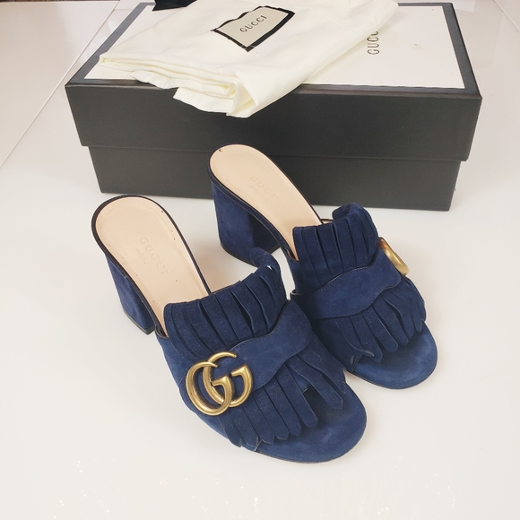 GUCCI Kid scamosciato blue ink mules - Picture 2 of 8